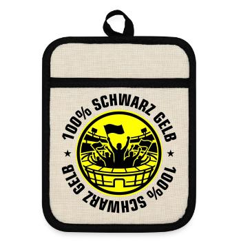 Schwarz Gelb Fans - Topflappen mit Gummirückseite - Leinen/Schwarz  - Vorne