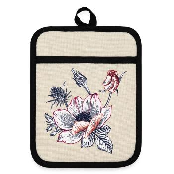 Vintage Bouquet - Pot holders with rubber back - linen/black  - Front