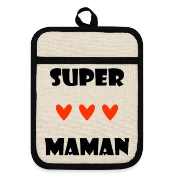 MAMAN. FÊTE DES MÈRES. COEUR. FÊTE. BONNE FÊTE - Maniques avec dos en caoutchouc - lin/noir  - Devant