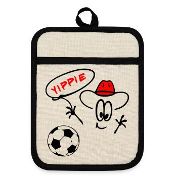 Cowboy Fußball  - Topflappen mit Gummirückseite - Leinen/Schwarz  - Vorne