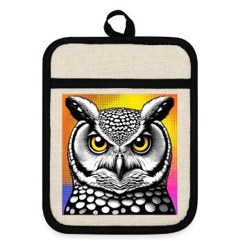 owl - Pot holders with rubber back - linen/black  - Front