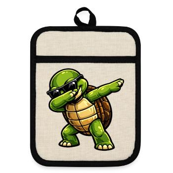 Dabbing Schildkröte - Topflappen mit Gummirückseite - Leinen/Schwarz  - Vorne
