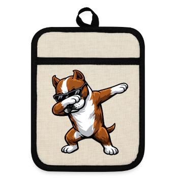 Dabbing American Staffordshire Terrier - Topflappen mit Gummirückseite - Leinen/Schwarz  - Vorne