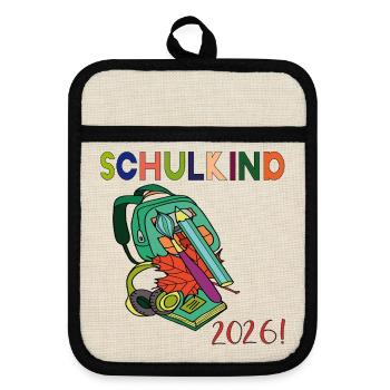 Schulkind 2026: - Topflappen mit Gummirückseite - Leinen/Schwarz  - Vorne