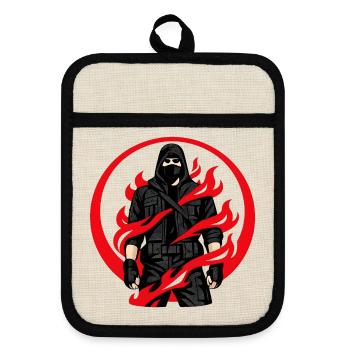 Flammen Ninja Kreis - Topflappen mit Gummirückseite - Leinen/Schwarz  - Vorne