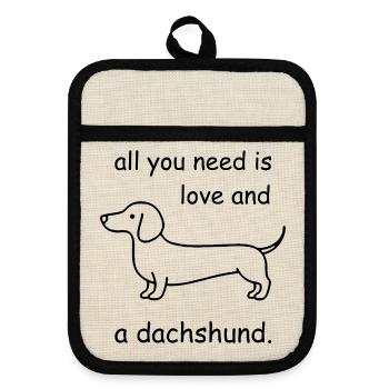 All You Need Is Love & Dachshund – Comic - Pot holders with rubber back - linen/black  - Front
