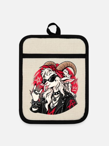 Punkrock-Ziegen-Maskottchen - Topflappen mit Gummirückseite - Leinen/Schwarz