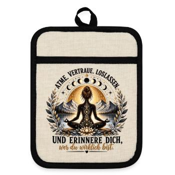 Mondmandala Meditation Silhouette - Topflappen mit Gummirückseite - Leinen/Schwarz  - Vorne