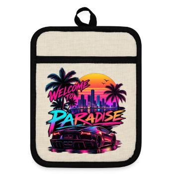 Neon Paradise - Topflappen mit Gummirückseite - Leinen/Schwarz  - Vorne
