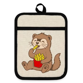Frettchen mit Pommes - Topflappen mit Gummirückseite - Leinen/Schwarz  - Vorne