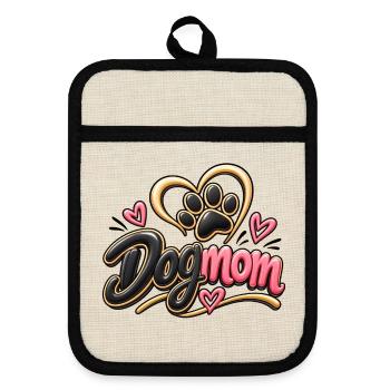 Hundemama Herzdesign - Topflappen mit Gummirückseite - Leinen/Schwarz  - Vorne