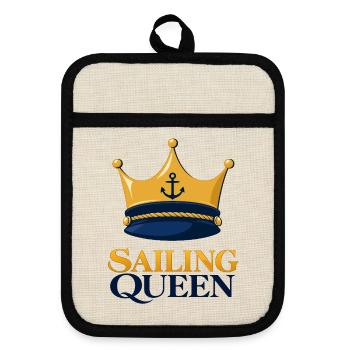 Sailing Queen – Seglerin mit Krone - Topflappen mit Gummirückseite - Leinen/Schwarz  - Vorne