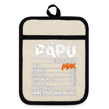 Päpu Dosis: Päpu Liebe XXL - Topflappen mit Gummirückseite - Leinen/Schwarz  - Vorne