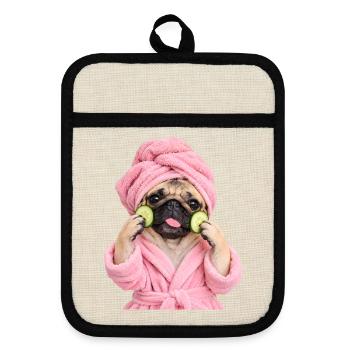 Mops Hund süßer Mops niedlicher Mops - Topflappen mit Gummirückseite - Leinen/Schwarz  - Vorne
