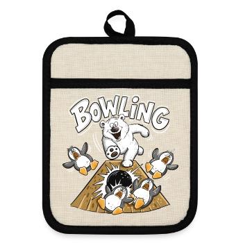 Bowling Eisbär Pinguine Tierhumor Cartoon Kegeln - Topflappen mit Gummirückseite - Leinen/Schwarz  - Vorne
