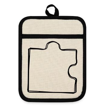 Puzzleteil handgezeichnet - Topflappen mit Gummirückseite - Leinen/Schwarz  - Vorne