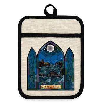 Loch Ness Monster Buntglas - Topflappen mit Gummirückseite - Leinen/Schwarz  - Vorne