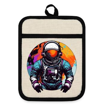 Astronaut im Weltall Bunt - Topflappen mit Gummirückseite - Leinen/Schwarz  - Vorne