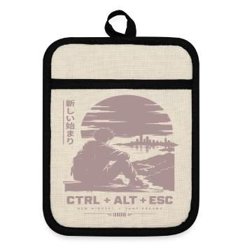 Neue Horizonte: CTRL ALT ESC Retro-Szene - Topflappen mit Gummirückseite - Leinen/Schwarz  - Vorne