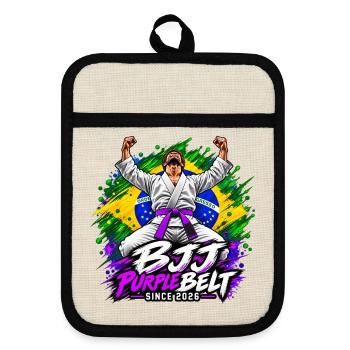 BJJ Lila Gürtel seit 2026 - Topflappen mit Gummirückseite - Leinen/Schwarz  - Vorne