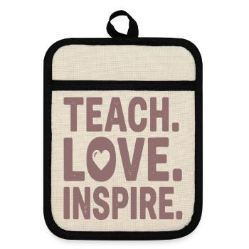 Teach Love Inspire Heart Typo Design - Topflappen mit Gummirückseite - Leinen/Schwarz  - Vorne
