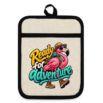 Flamingo - Topflappen mit Gummirückseite - Leinen/Schwarz  - Vorne