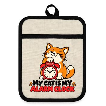 Meine Katze ist mein Wecker-lustiger Katzenliebhaber - Topflappen mit Gummirückseite - Leinen/Schwarz  - Vorne