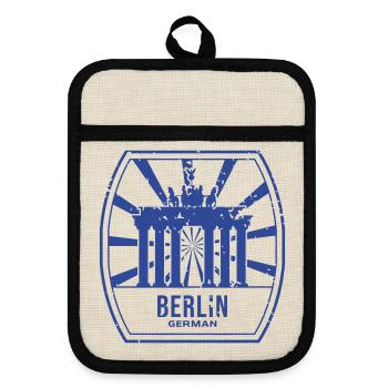 Retro Brandenburger Tor - Topflappen mit Gummirückseite - Leinen/Schwarz  - Vorne