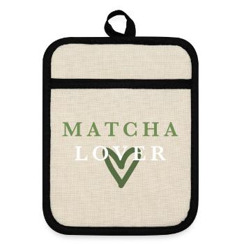 Amoureux du Matcha Cœur Vert - Maniques avec dos en caoutchouc - lin/noir  - Devant