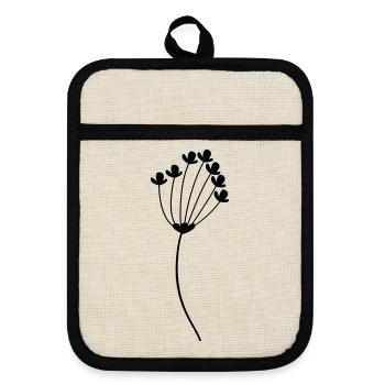 Blume - Topflappen mit Gummirückseite - Leinen/Schwarz  - Vorne