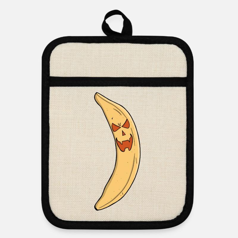 Banana Jack-o-Lantern - Pot holders with rubber back - linen/black 