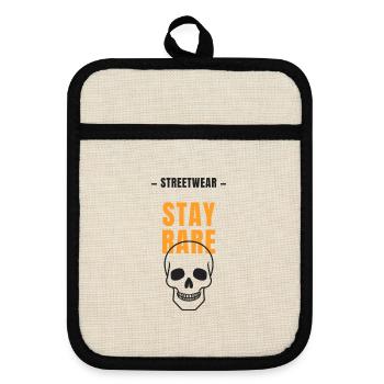 Stay Bare Skull Streetwear - Pot holders with rubber back - linen/black  - Front