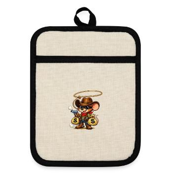 Cowboy-Maus-Beute-Greifer - Topflappen mit Gummirückseite - Leinen/Schwarz  - Vorne