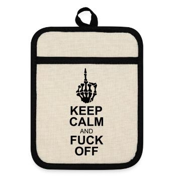 keep calm fuck off - Pot holders with rubber back - linen/black  - Front