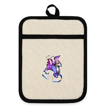 Coloured spiral and fan art - Pot holders with rubber back - linen/black  - Front