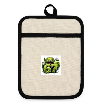 Green Slime Monster 67 - Pot holders with rubber back - linen/black  - Front