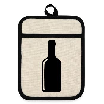 Flasche Wein Alkohol Geschenk  - Topflappen mit Gummirückseite - Leinen/Schwarz  - Vorne