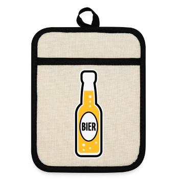 Bierflasche (Bier / Bierchen / POS 3C) - Topflappen mit Gummirückseite - Leinen/Schwarz  - Vorne