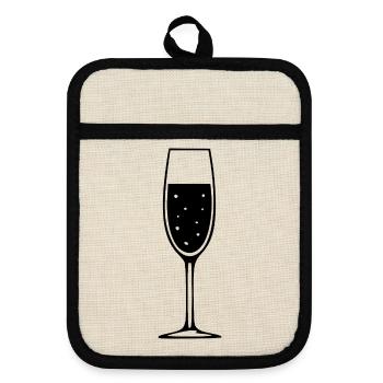 Sekt Sektglas Geschenk Geburtstag Jubiläum  - Topflappen mit Gummirückseite - Leinen/Schwarz  - Vorne