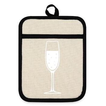 Sekt Sektglas Geschenk Geburtstag Jubiläum  - Topflappen mit Gummirückseite - Leinen/Schwarz  - Vorne