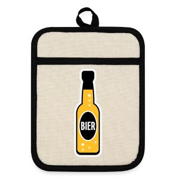 Bierflasche (Bier / Bierchen / NEG 3C) - Topflappen mit Gummirückseite - Leinen/Schwarz  - Vorne