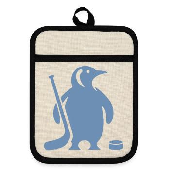 Minimalistische Pinguin Eishockey Silhouette - Topflappen mit Gummirückseite - Leinen/Schwarz  - Vorne