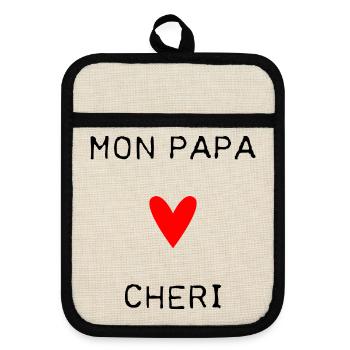 PAPA. FÊTE DES PÈRES. BONNE FÊTE PAPA. BONNE FÊTE. - Maniques avec dos en caoutchouc - lin/noir  - Devant