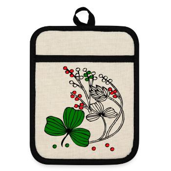 Fleurs sauvages aux baies rouges et vertes - Maniques avec dos en caoutchouc - lin/noir  - Devant