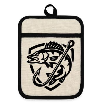 Pike Fish Fishing Icon - Pot holders with rubber back - linen/black  - Front