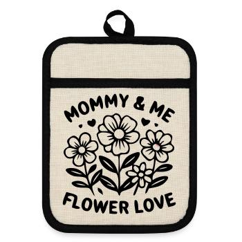 Mommy and Me Floral Matching Look - Pot holders with rubber back - linen/black  - Front