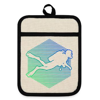 Geschenkidee für eine Freediverin mit Scuba Diving - Topflappen mit Gummirückseite - Leinen/Schwarz  - Vorne