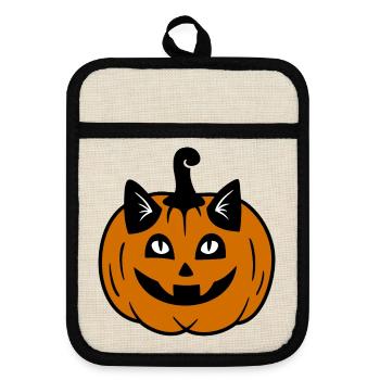 Halloween Katze Kürbiskopf - Topflappen mit Gummirückseite - Leinen/Schwarz  - Vorne