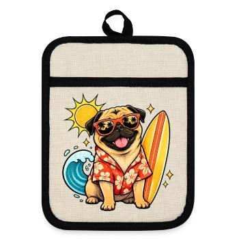 Mops Hund süßer Mops niedlicher Mops - Topflappen mit Gummirückseite - Leinen/Schwarz  - Vorne