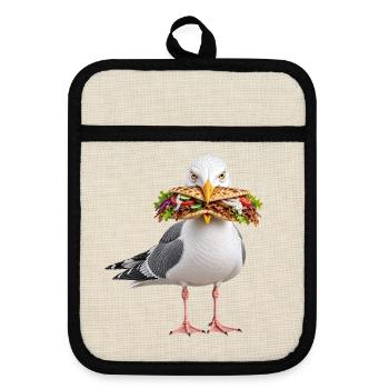 Silbermoewe-mit-Doener Möwe - Topflappen mit Gummirückseite - Leinen/Schwarz  - Vorne